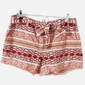 Ann Taylor LOFT Linen Cotton Blend Fiesta Print Paperbag Shorts Self Tie Belt